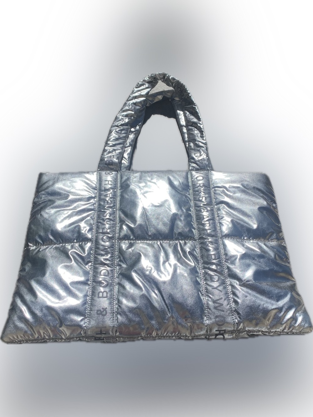 BATH & BODY WORKS Puffy Puffer SILVER SHINY Tote Bag.